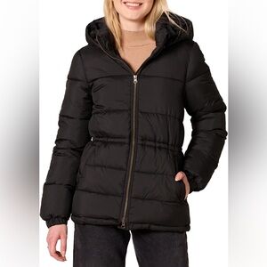 Heavyweight black puffer jacket with drawstring waist